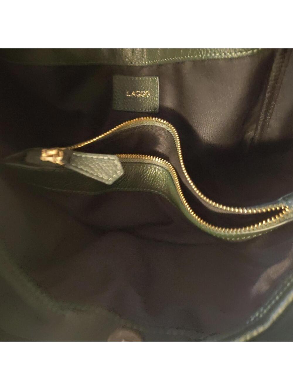 Laggo Green Leather Pebbled Tote Shoulder Bag Gold Hardware - Picture 11 of 13